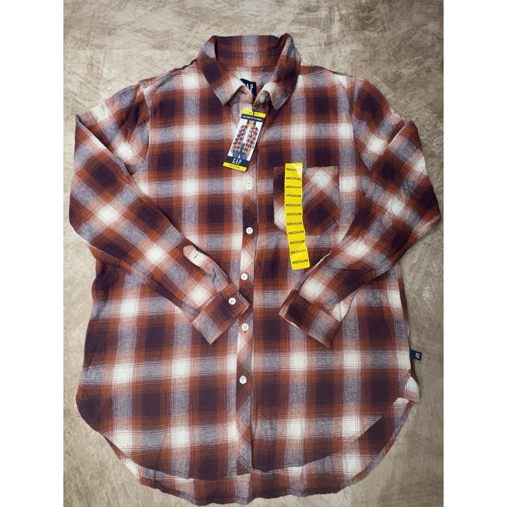Gap Womens Moana Plaid Flannel Button Down Shirt Burgundy Medium NWT